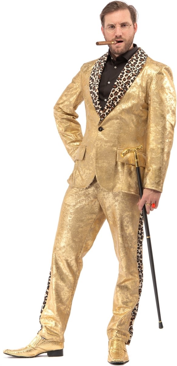 Pooier Kostuum | Pimp Smoking Foute Aso Pooier Luipaard Goud | Man | 3XL | Carnaval kostuum | Verkleedkleding